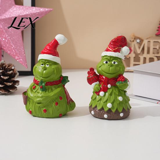Holiday Gift for Friends Christmas Green Monsters Ornament with Santa Hat And Scarf, Resin Frog Small Sculptures Figurine Home Decoration, Outdoor
