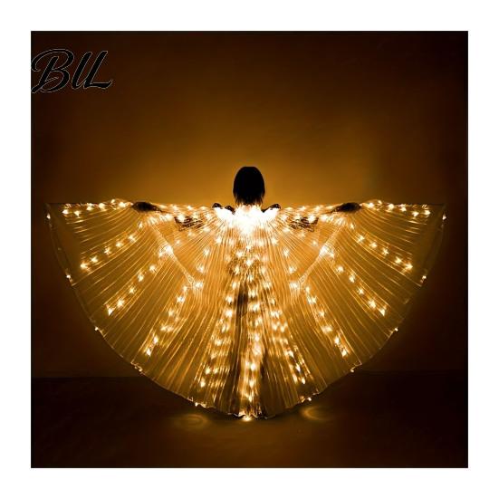 Dazzling Stage Costume Wings LED Light Up Belly Dance for Adults Kids, Glowing Halloween Performance Props Flexible Polyester with Colorful