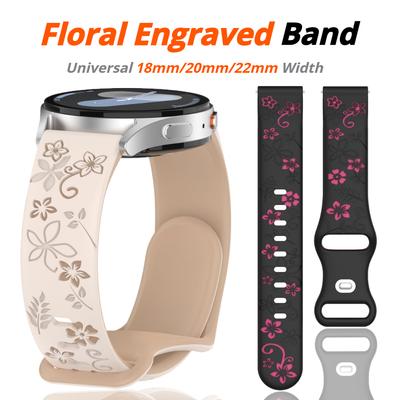 18мм 20мм 22мм Ремешок с цветочной гравировкой для Samsung Galaxy Watch 7 6 5 4 Милый необычный силиконовый ремешок для Huawei Watch GT4 5 Pro/Active 2 correa
