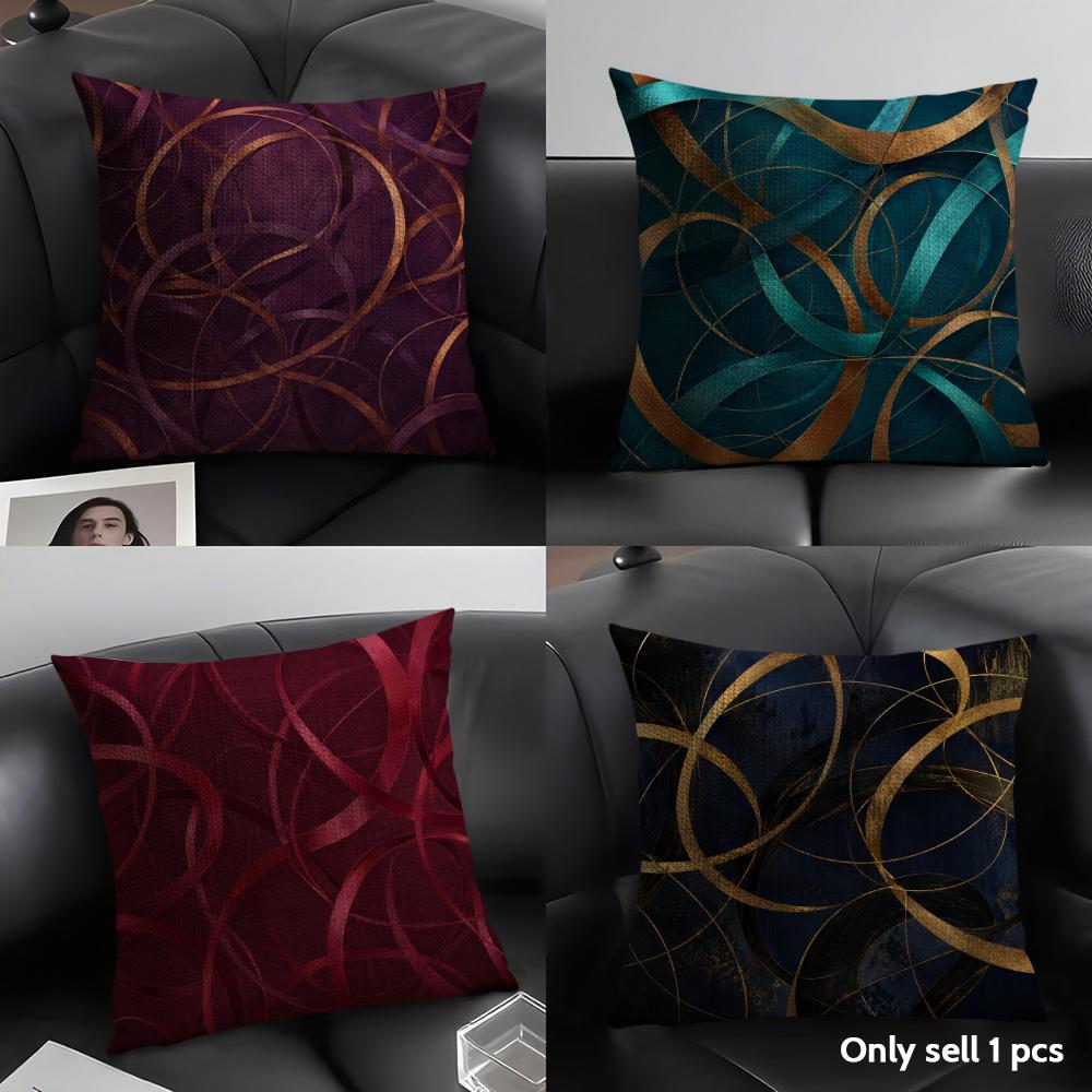 Abstract Metallic Ribbon Art Cushion Cover Durable Hypoallergenic Organic Linen Short Pillow Cover Washable