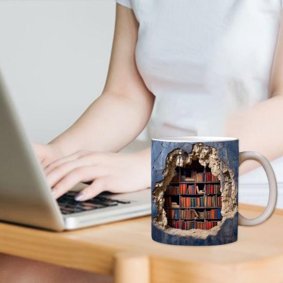 Creative Multifunctional Ceramic Water Cup A with Handle Library Shelf Space