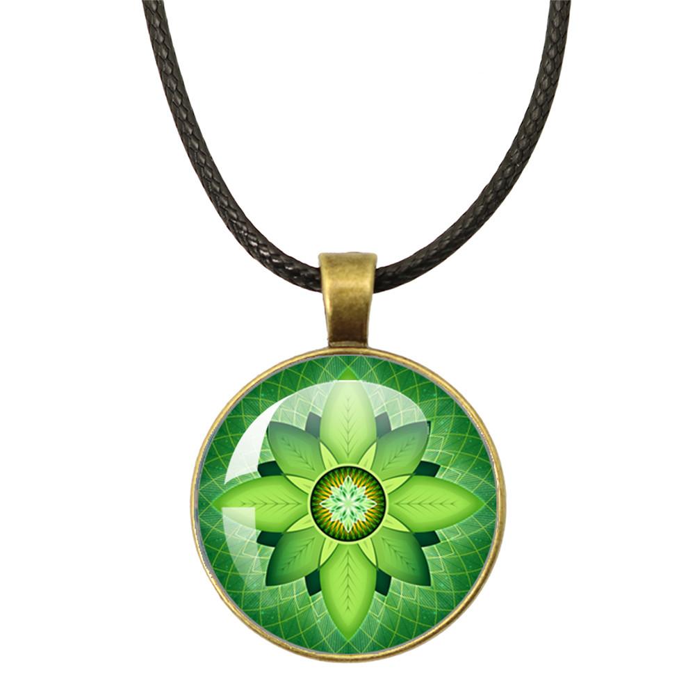 Классические necklaces с подвесками из стекла на веревочной цепи 'Цветок Жизни' Мандала Элегантные И Сложные Узоры Ожерелья Для Женщин Кабошон Украшения