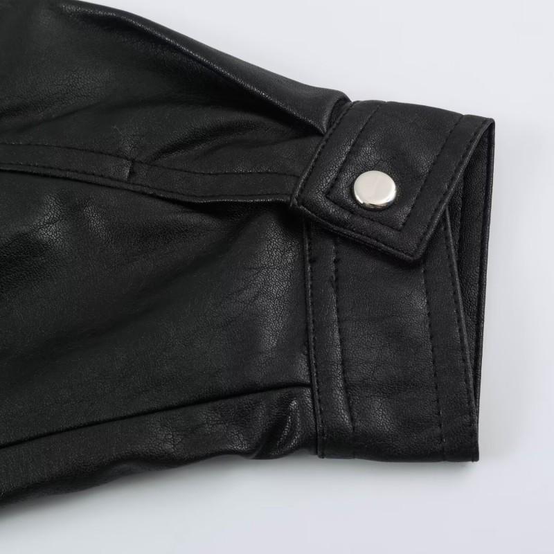 2026 Fall Womens Street Fashion Faux Leather Puff Sleeve Jacket W021 12781