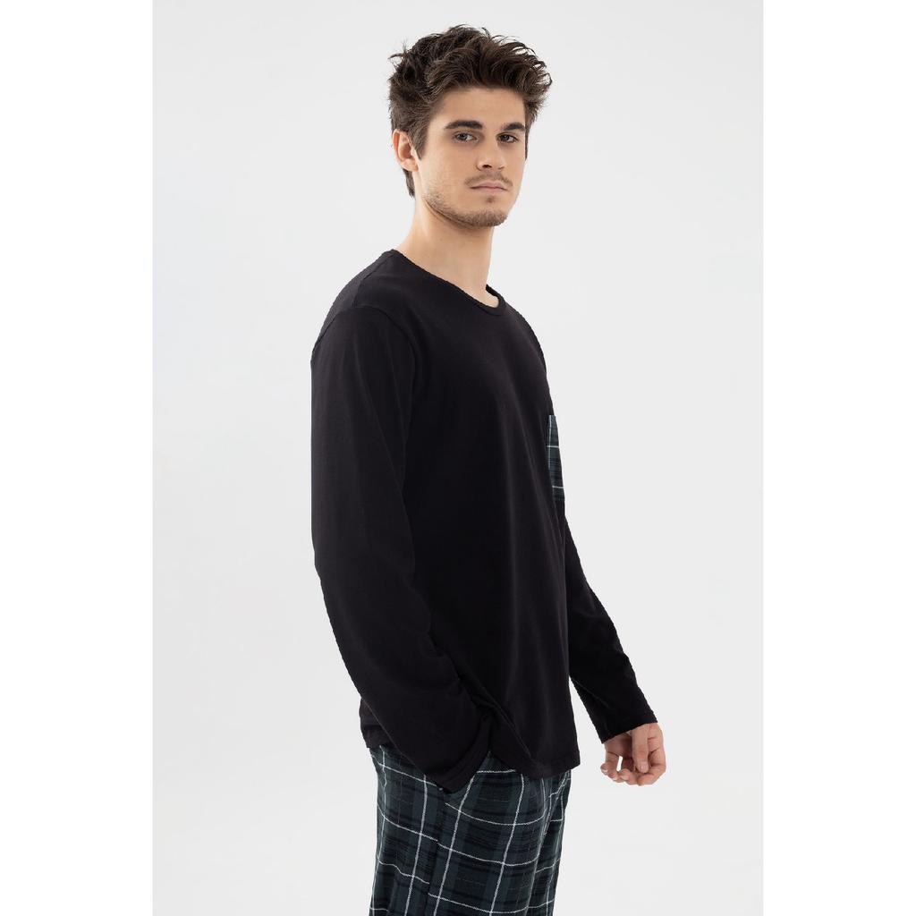 Мужской хлопковый пижамный комплект с длинными рукавами, нагрудным карманом, карманом с узором и карманом