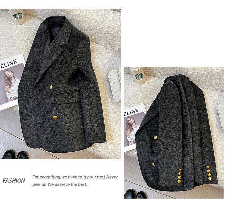 Женский темно-серый твиловый блейзер 2025 года - Деловой пиджак в британском стиле