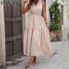 Women's Fashion Summer Spring Solid Color Print Sleeveless V-Neck High Waist Casual Dresses