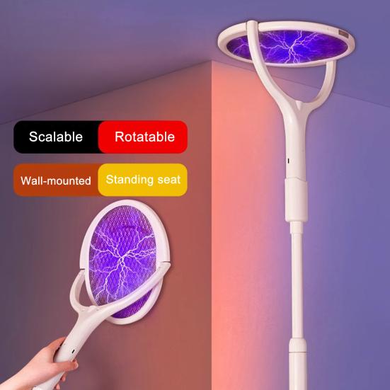 Rotating Head Electric Fly Swatter USB Rechargeable Adjustable 3500 Volt Indoor Outdoor Portable Handheld Standing Fly Zapper Racket