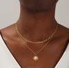 O&Y 2pcs Stainless Steel Women's Necklace Fashion Simple Layered Choker Sun God Pendant Paperclip Link Chain-Gold Plated Zircon