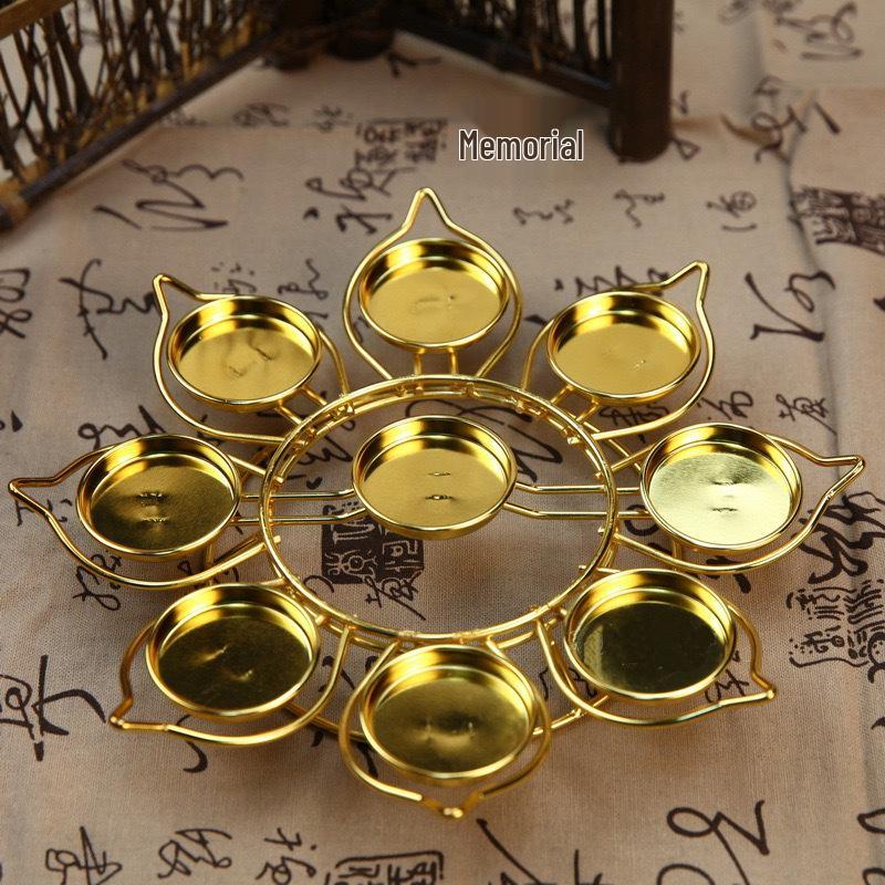 Однослойный подсвечник-канделябр 'Девять звезд лотоса' из сплава для масла гхи - Подставка для чайной свечи на девять чаш.