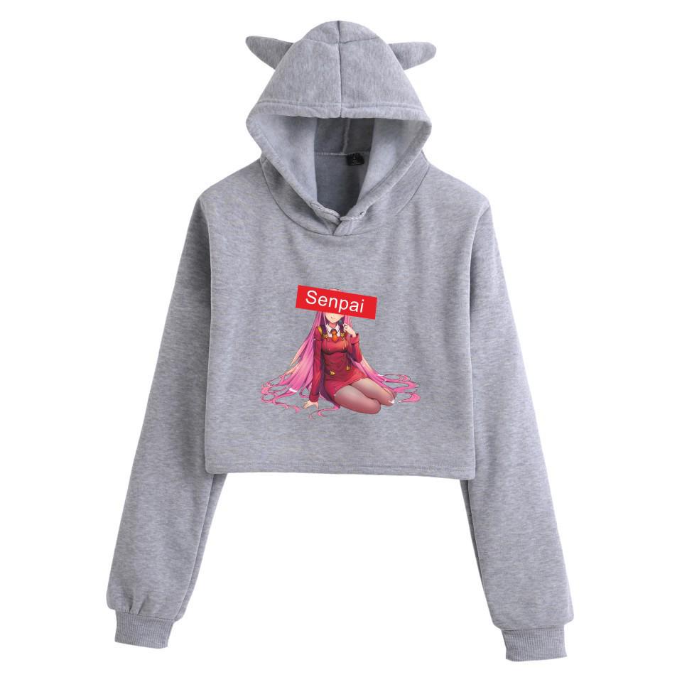 Женский укороченный худи Zero Two Darling in the Franxx с кошачьими ушками