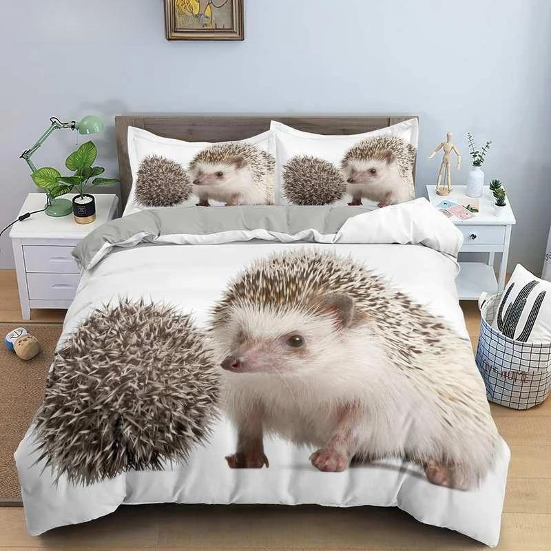 Пододеяльник с изображением ежа King Queen 3D Lovely Animal Комплект постельного белья для детей, подростков, взрослых, дикая природа, пододеяльник, наволочка, детские подарки