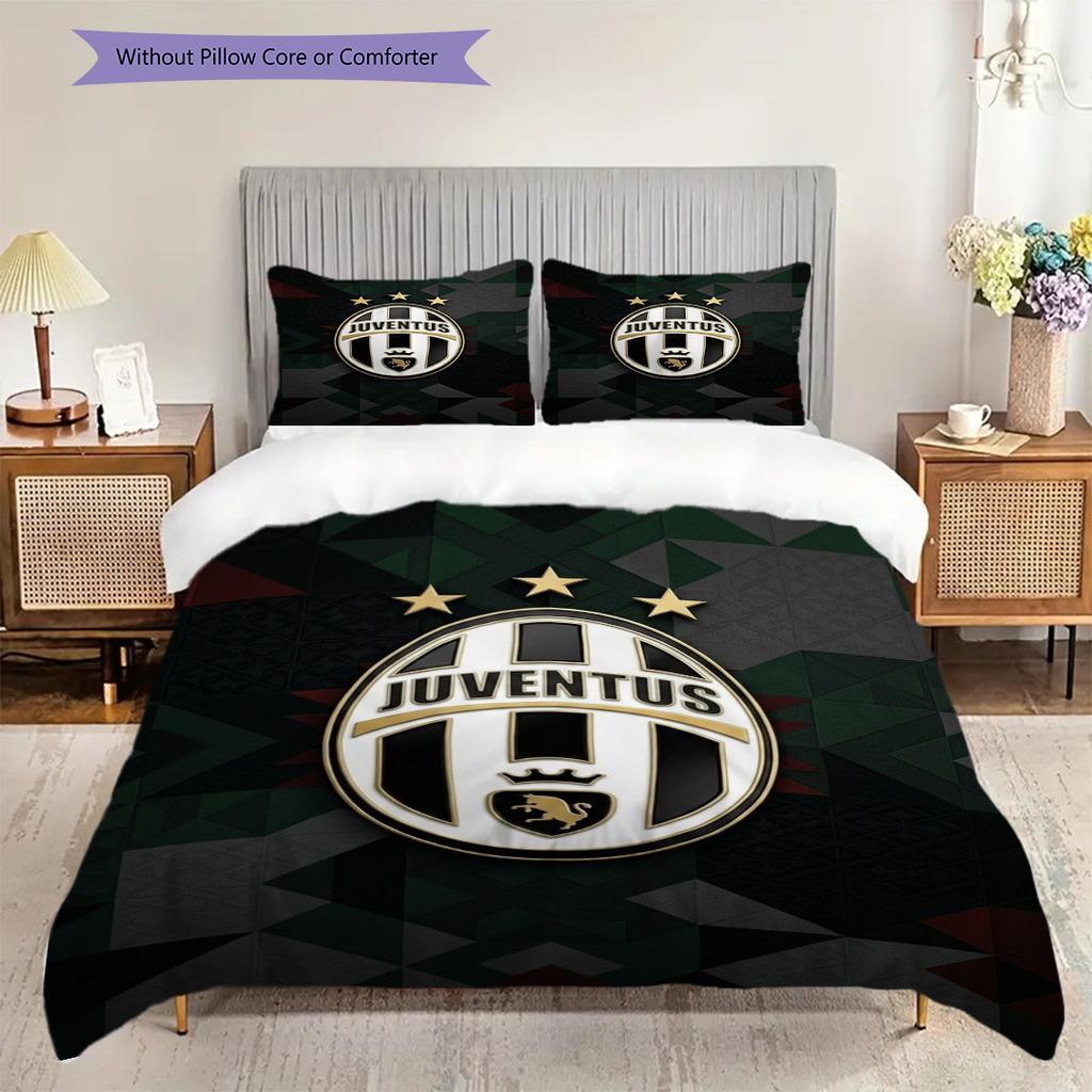 Juventus Football Club Emblem Three-piece set (1 * duvet cover + 2 * pillowcase, without core) Duvet cover and pillowcase Soft and comfortable