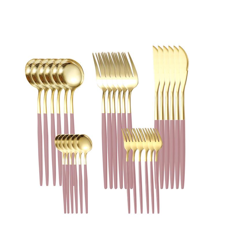 30 шт., набор столовых приборов черного золота, палочки для еды, нож, вилка, ложка, золотая нержавеющая сталь, корейский набор посуды, роскошный набор посуды