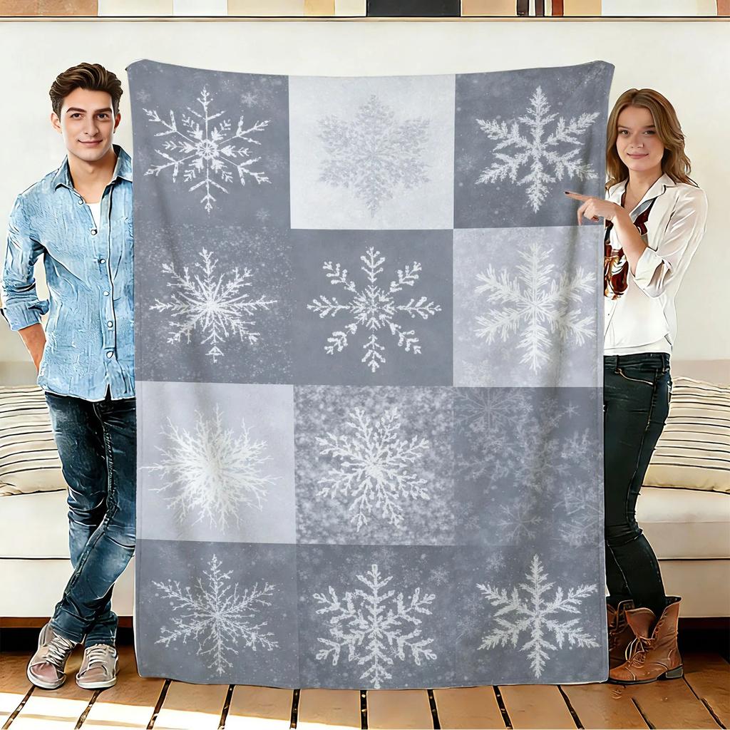 Snowflake Pattern Flannel Blanket Soft Cozy Throws Napping Travel Use
