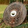 Handcarved Norse Runic Jörmungandr Ornaments 24-Inch Viking Shield - Unique Decorative Wall Art and Historical Collectible