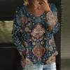 Женский повседневный модный свободный топ с круглым вырезом и цветочным принтом, с длинным рукавом
