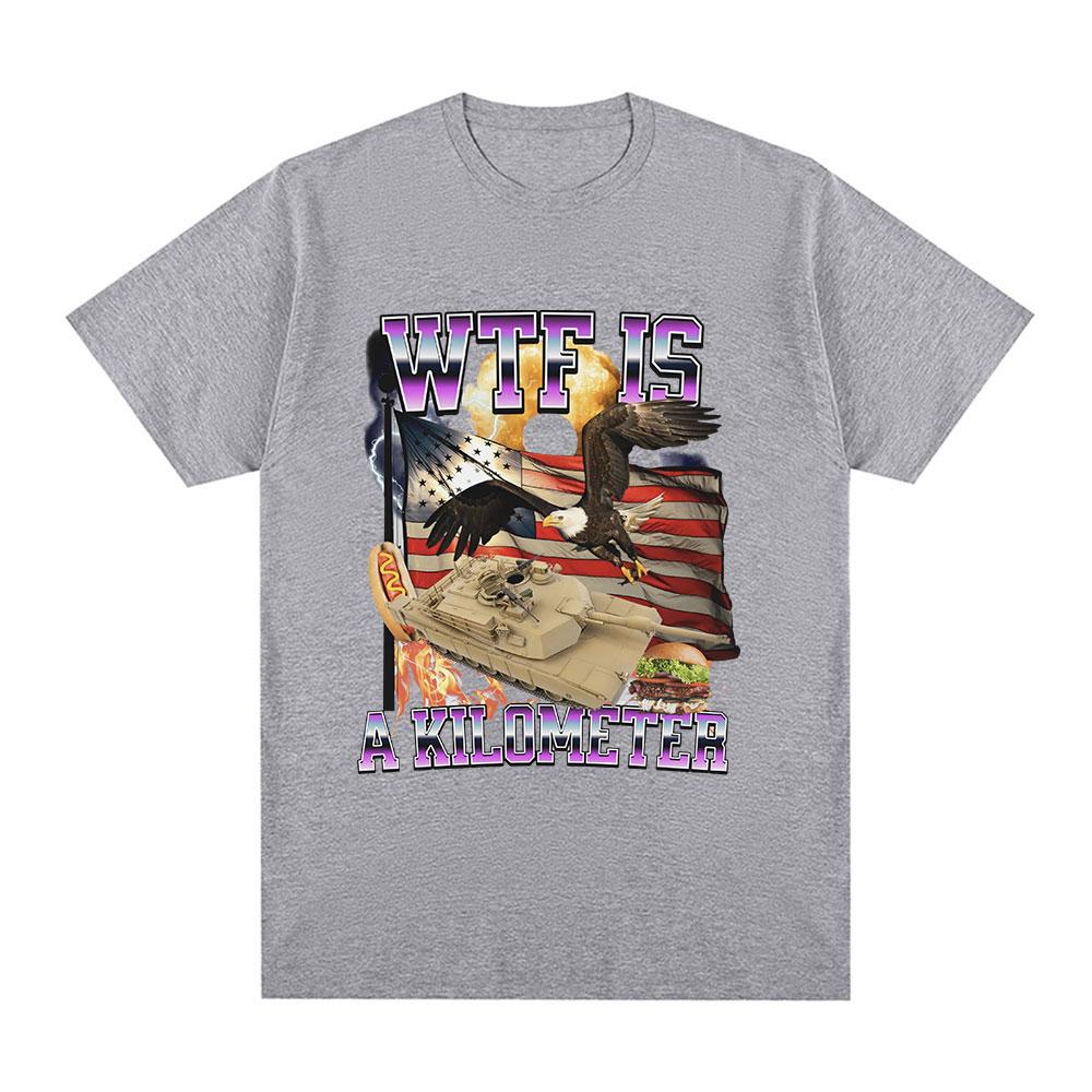 Футболка с надписью «Wtf Is A Kilometer Meme» Мужская модная хип-хоп футболка Летняя повседневная футболка большого размера из 100% хлопка с коротким рукавом
