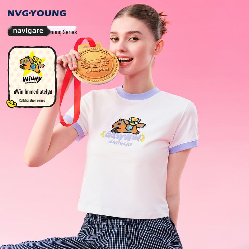 Женская футболка с круглым вырезом и цветовыми блоками от NVG·YOUNG x POPSUNDAY