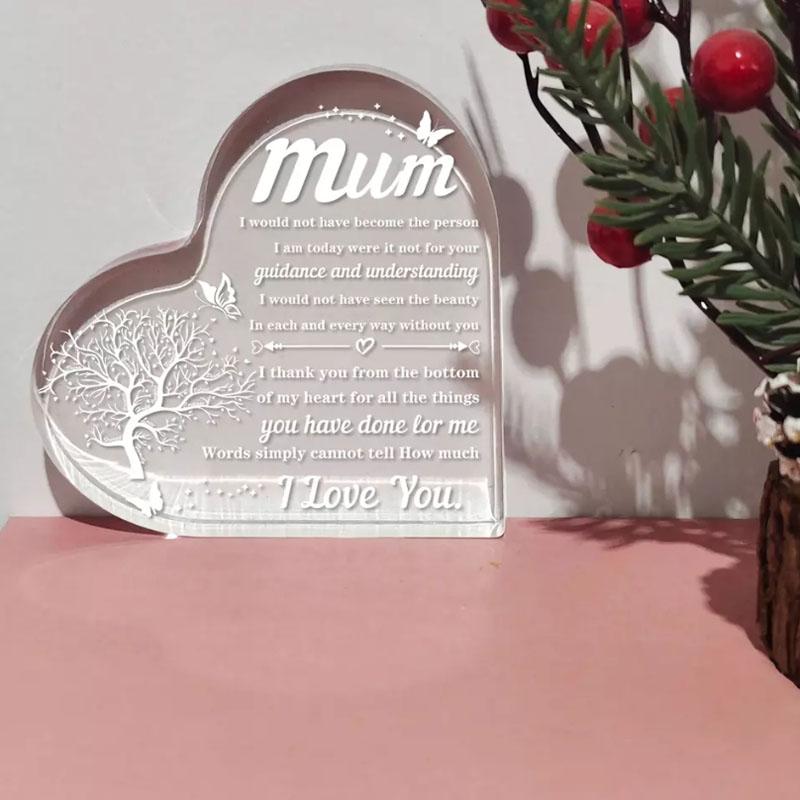 Mum Heart-Shaped Block Acrylic Plaque Birthday Mothers Day Present For Mum Mummy