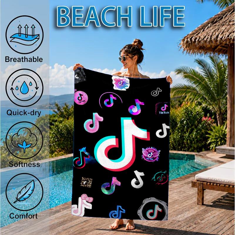 Neon music note Beach Towel, Microfiber Beach Towel, Perfect For Pool, Beach, Travel, Home Decor Beach Party Fan gifts