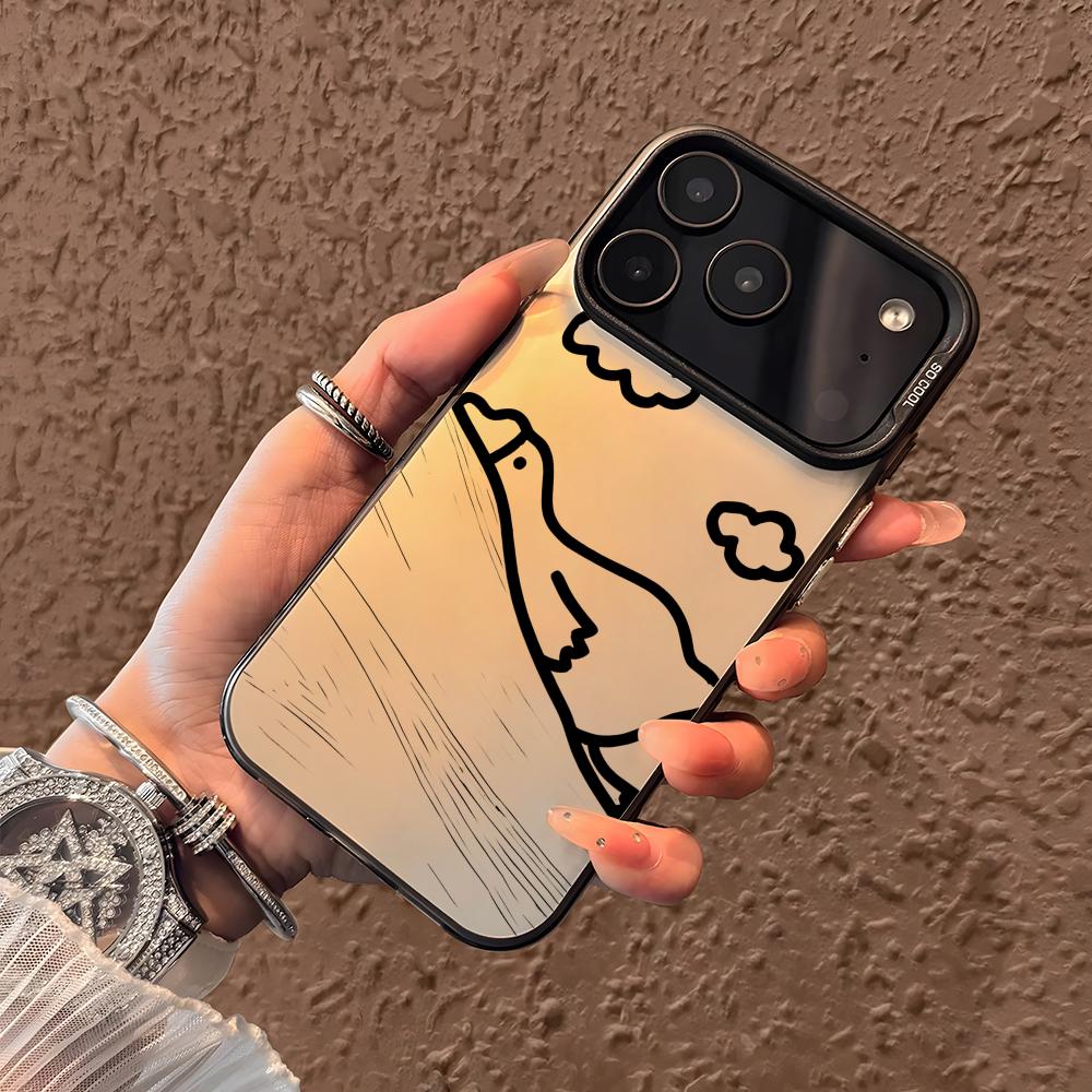 Милый Мультяшный Утенок Чехол для Телефона Для iPhone 17 16 15 14 13 12 11 Pro Max Air Матовый Лазерный Аврора Ударопрочный Funda