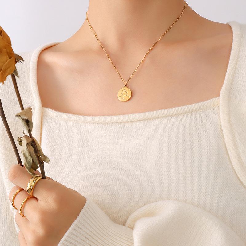 Ожерелье из нержавеющей стали в японском и корейском стиле, женская нишевая конструкция, абстрактный портрет, круглая открытка, кулон, цепочка на ключицу