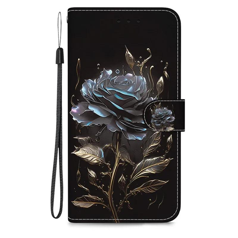 Case on For Samsung Galaxy A15 A05s A05 A25 A24 A14 4G A34 A54 5G A155 A156 A256 Leather Flip Stand Phone Cover Cute Flower Capa