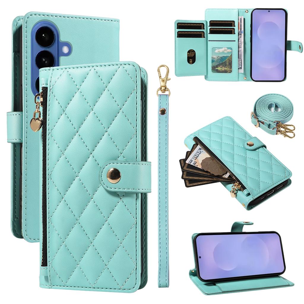 For Samsung Galaxy S26/S26 Pro Wallet Case with Straps, Rhombus Leather Stand Phone Cover
