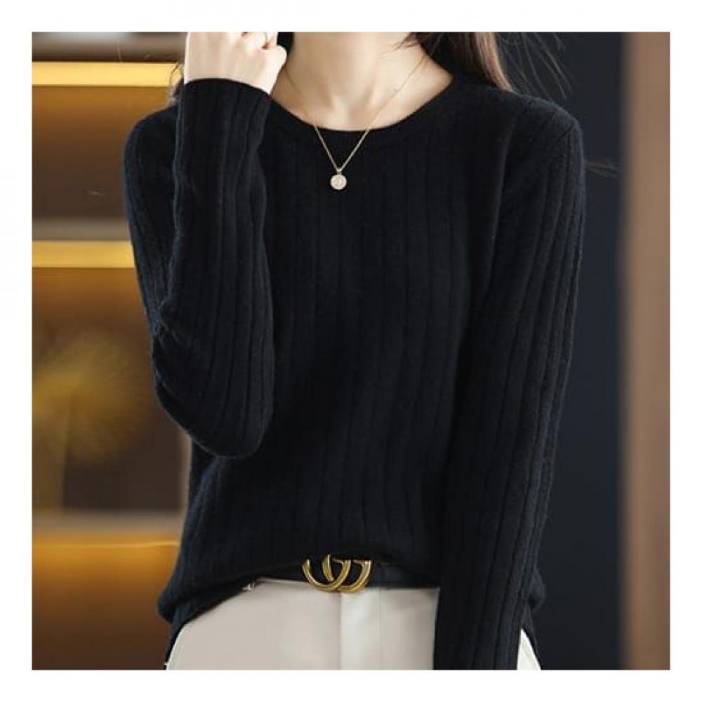 Navava Long Sleeve Knit Ribbed Round Neck Simple Daily Nk1935