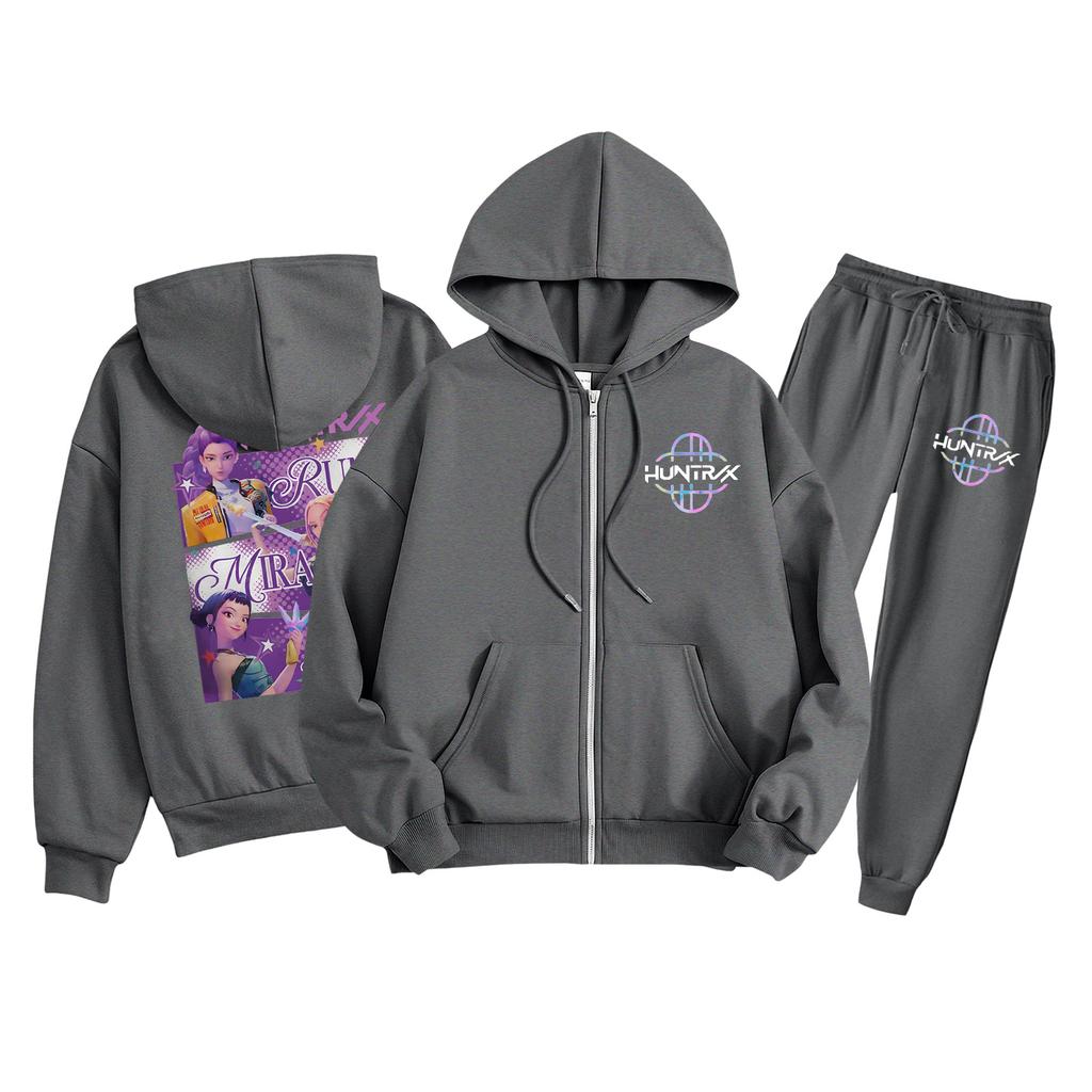 Детская мода Толстовка с капюшоном на молнии с длинными рукавами и спортивные штаны Однотонный комплект толстовки с карманами