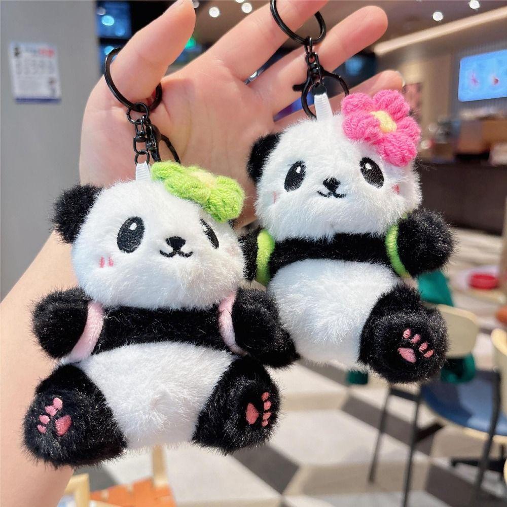 Flower Cartoon Panda Pendant Cute Key Ring Plush Panda Key Chain  School Bag Pendant