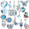 Blue 925 Sterling Silver Bead Sparkling Owl Parrot Butterfly Unicorn Dangle Charm Bracelet DIY Jewelry Gift