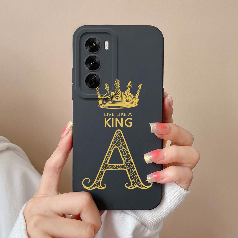 Парный чехол для Oppo Reno 12 Pro 5G Чехол Корона Буква Высококачественный Мягкий Жидкий Силикон Защитный Чехол для Oppo Reno12 Fundas