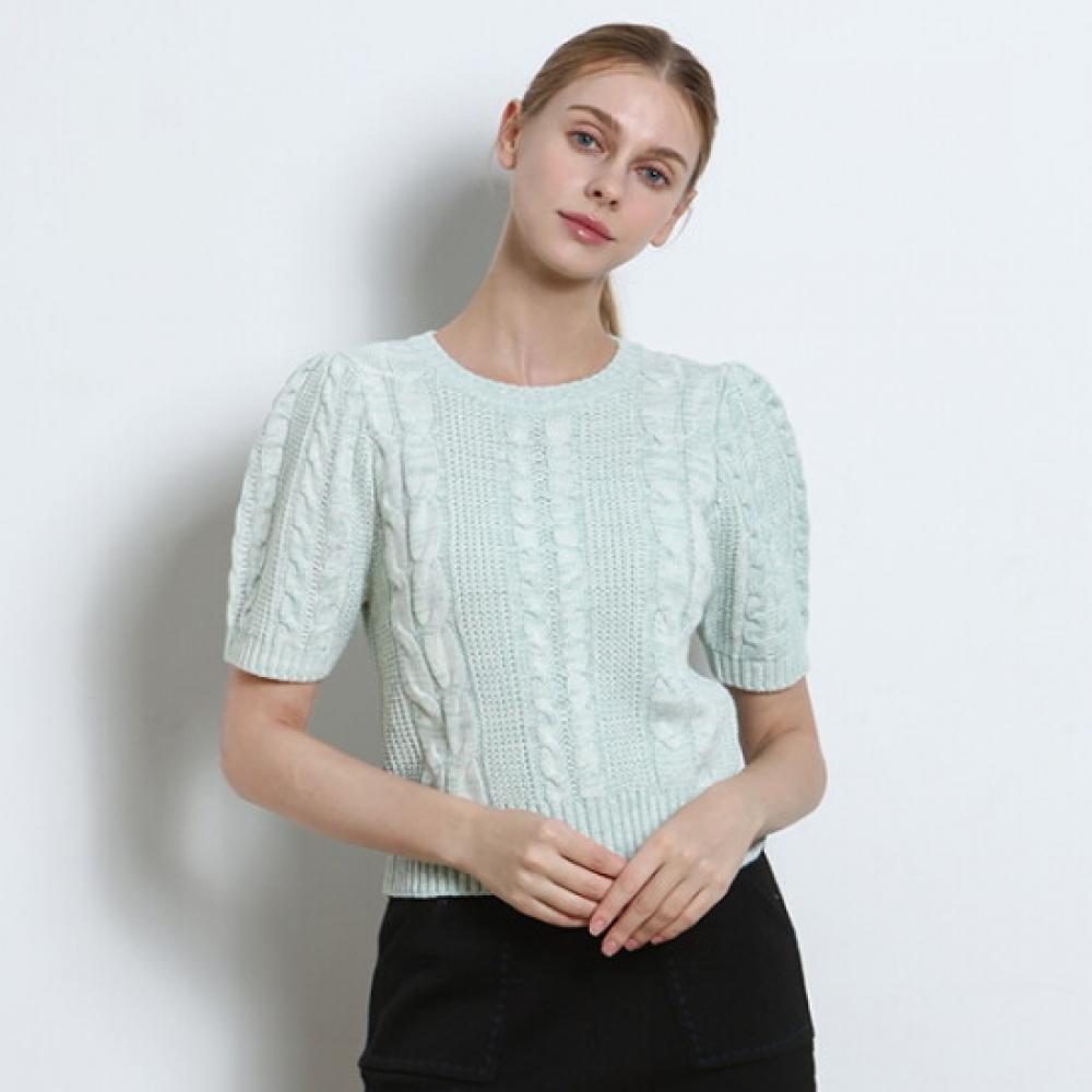 Ozoc Puff Sleeve Cable Knit Sweater