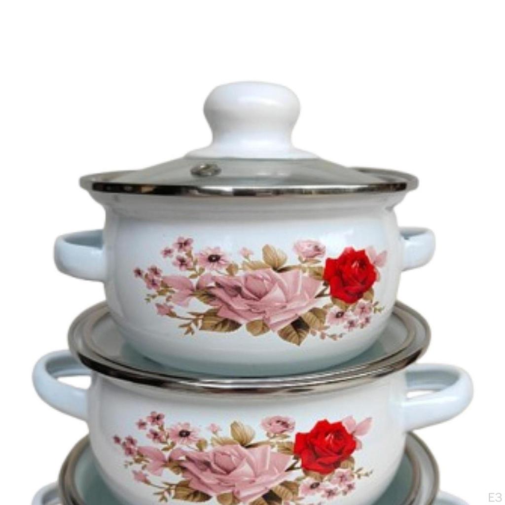 3 Pieces Enamel Stockpot Cooking Pots Nonstick Vintage Pot Stew Bean Simmer for Dining