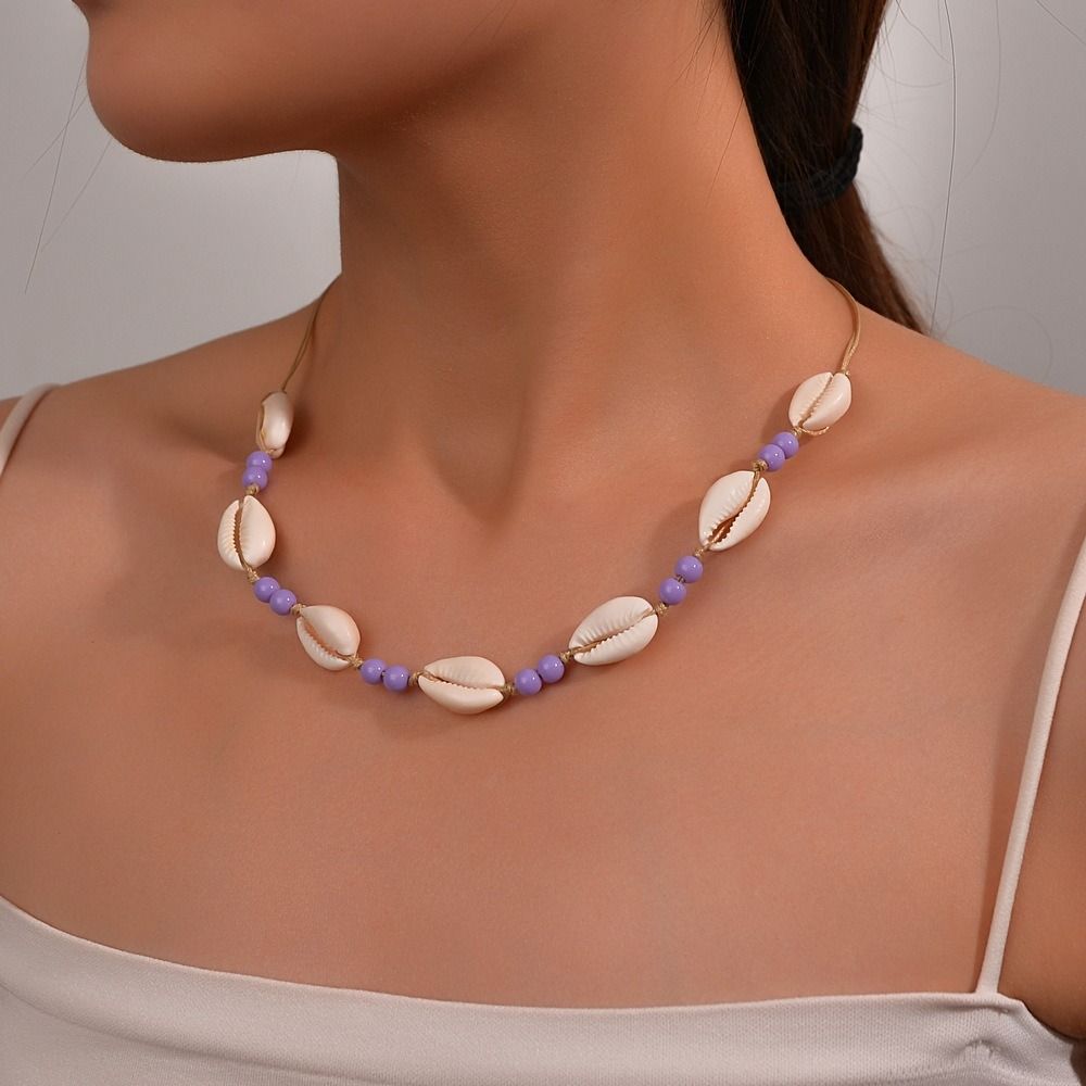 Shell Shell Beaded Necklace Adjustable Adjustable Neck Chain Minimalist Shell Braided Chain  Woman