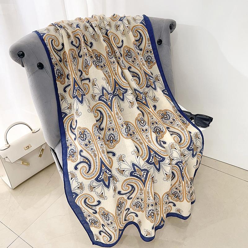 Creative Elegance Cotton and Linen Scarf Femininity High Sense Abstract Style Printing with Shawl