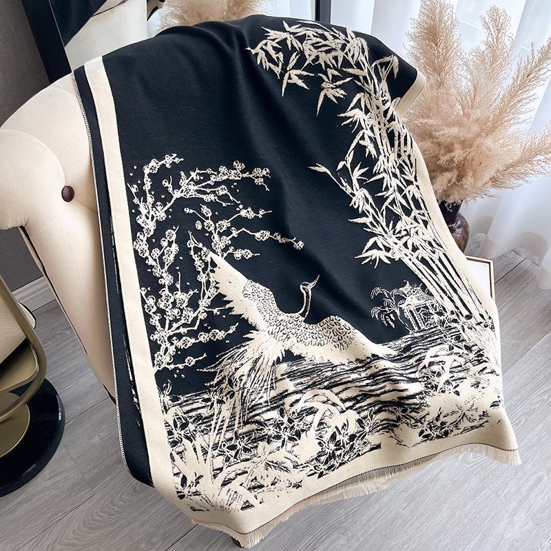 Versatile Ink And Wash Wind Contrasting Colors, Double-Sided Imitation Cashmere Scarf, Winter High-End Warm Shawl