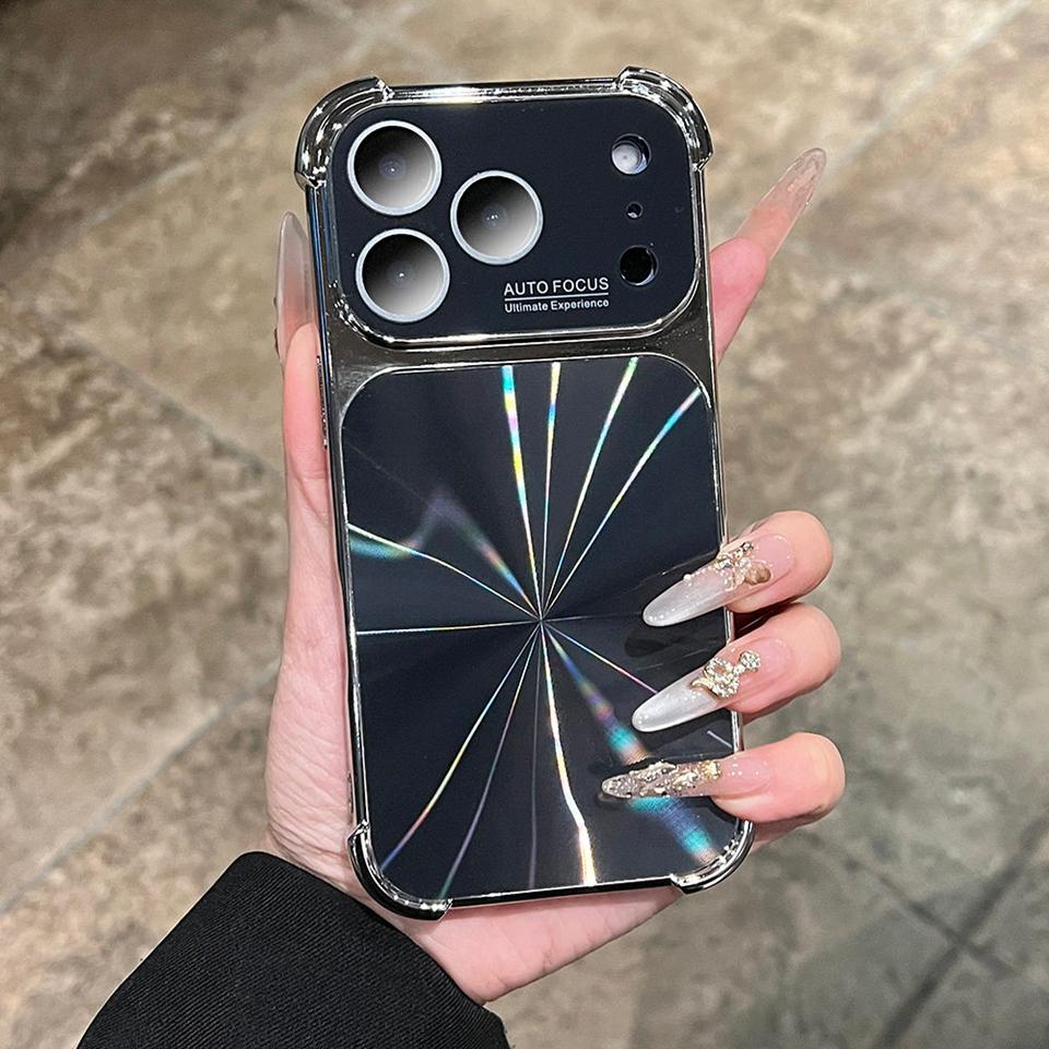 Лазерный чехол Aurora с покрытием для iPhone 17 Air 13 14 15 16 Pro Max 16Pro 17Pro, узор CD, большие окна, мягкая защитная крышка