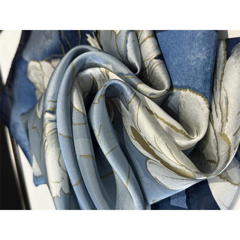 Women S Floral Printed Silk Like Square Scarf For Summer Sun Protection