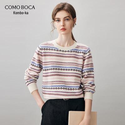 Женский кашемировый свитер Komnboka 2025 Осень/Зима в полоску в стиле Fair Isle