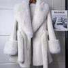 Slim Long Large Fur Collar Faux Fox Women Coat Winter Luxury Imitation Mink Fur Jacket Waist Belt Plush Furry Overcoat
