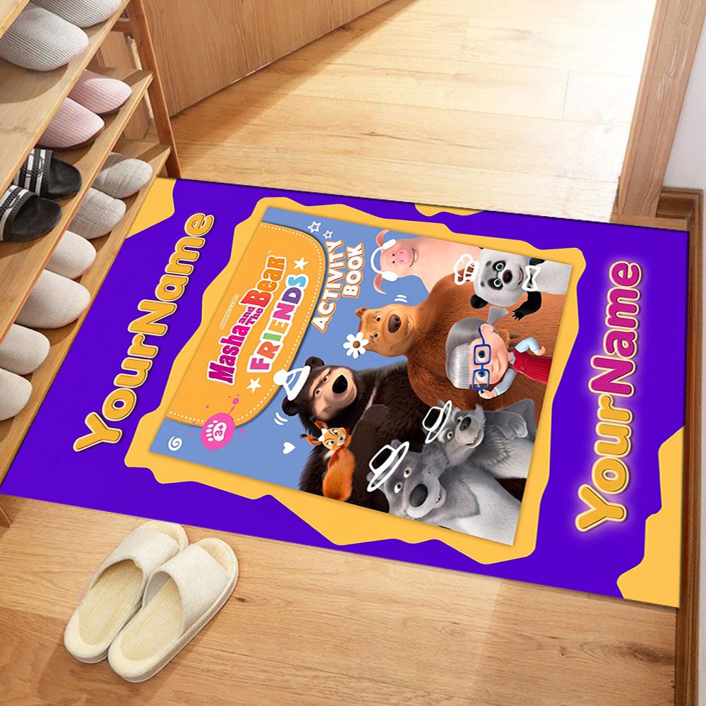 Masha Bear Customizable Name Floor Rug Office Rug Perfect for Decorate room Balcony Bedrooms Game Room Anti-slip Rug Decorate Offices