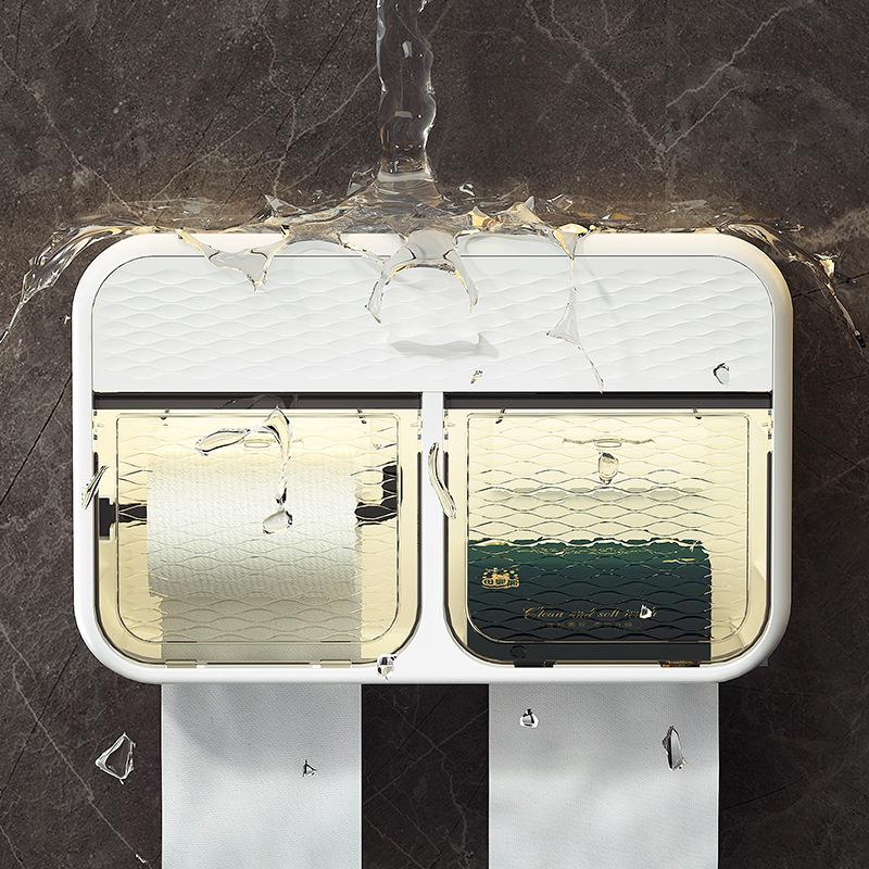 Super large capacity tissue holder with double door toilet paper storage rack wall mounted perforated paper drawer box