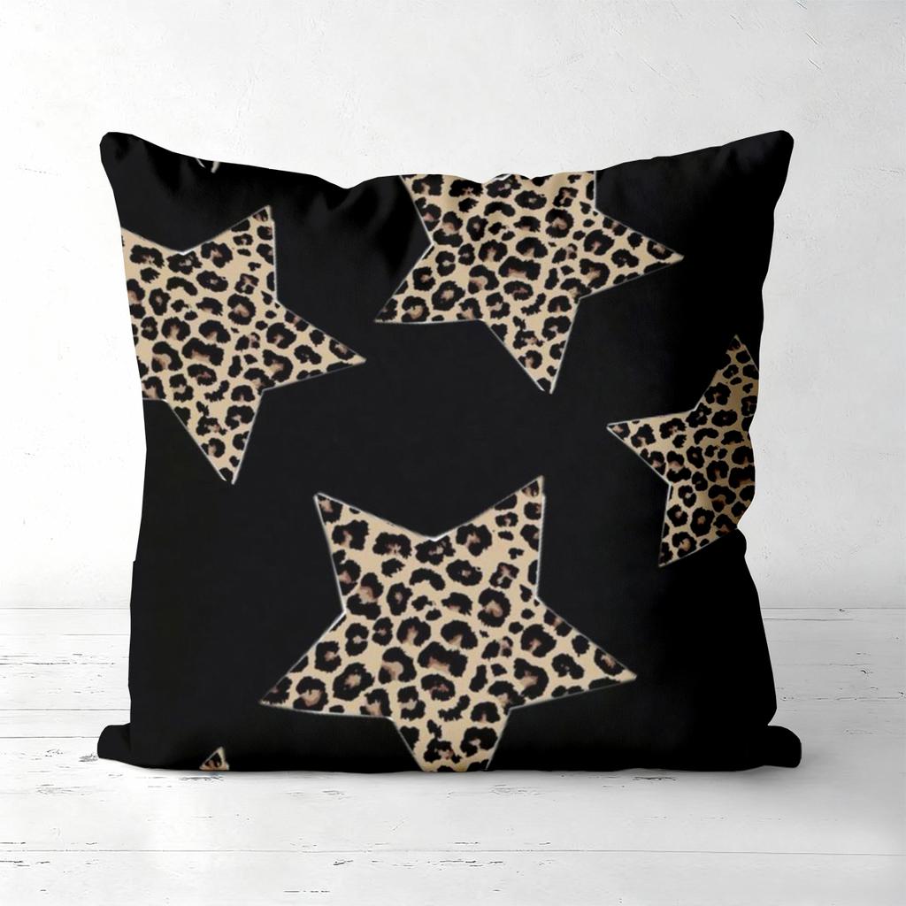 Leopard Star Pattern Black Cushion Covers Set Of 4 Polyester pillowcase, sofa decorative cushion cov Headboard Pillow