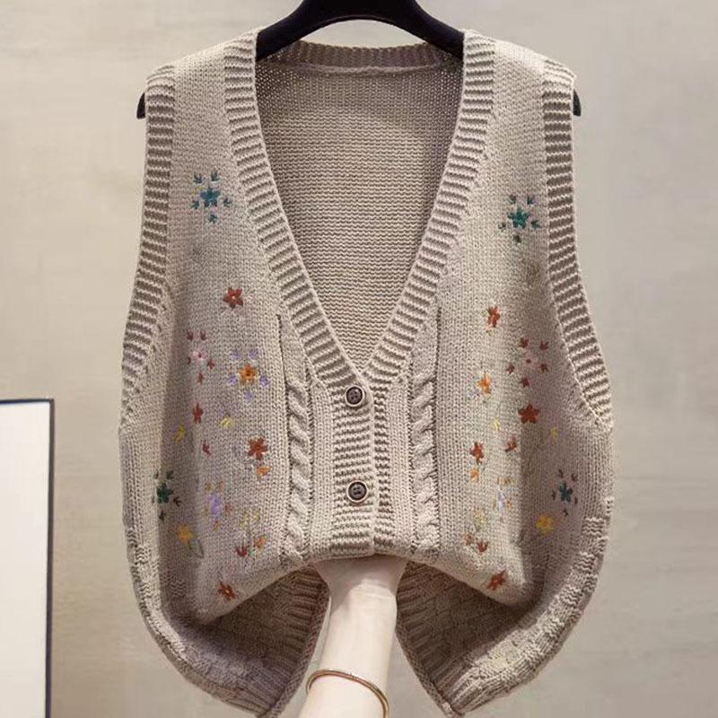 Свитера Пальто Кардиган для Женщин Осень Зима Большой Размер Винтажный Свободный Без Рукавов Вязаный Кардиган Свитера Куртка