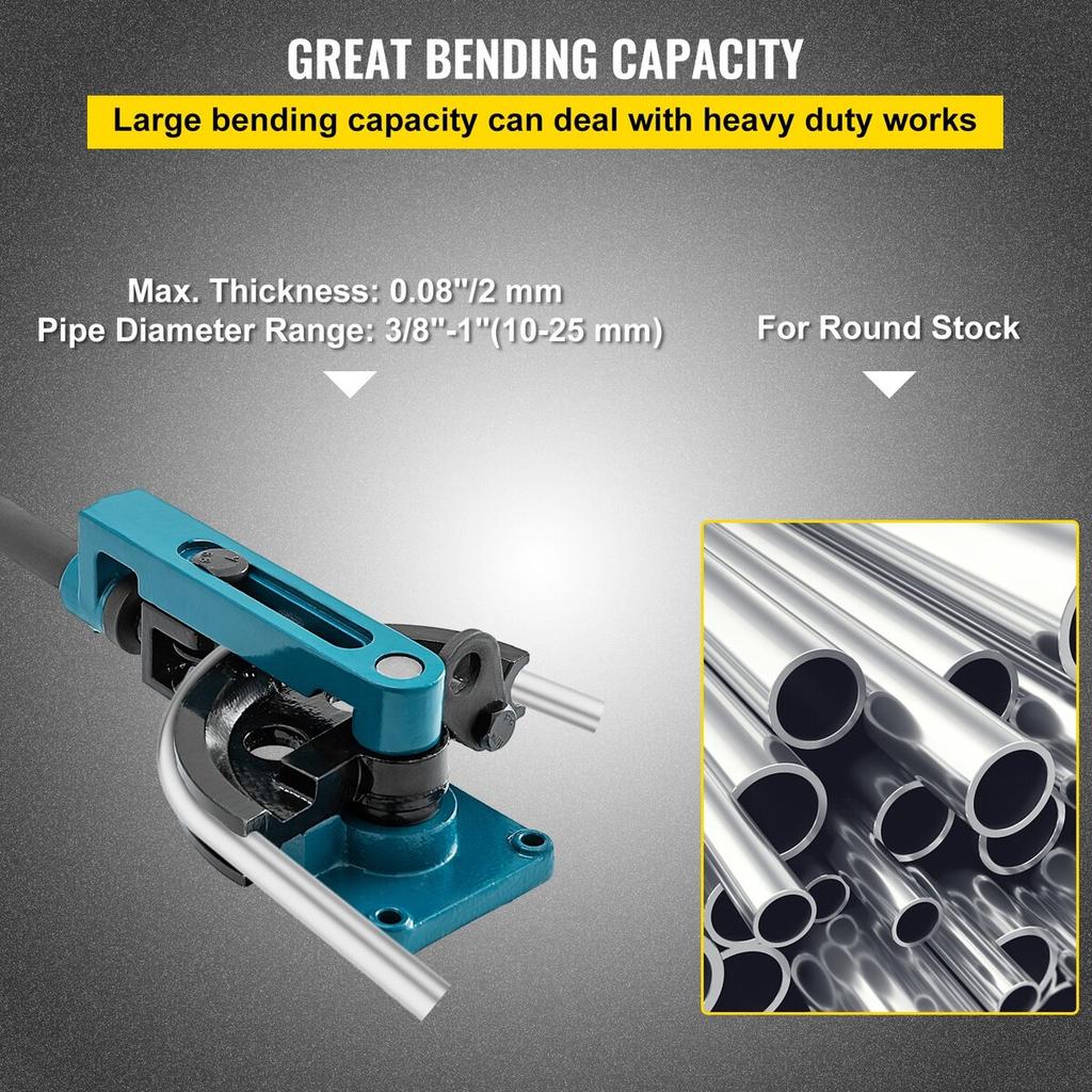 Pipe Bender 3/8 to 1 Inch Pipe Tubing Bender Tube Bender 10 to 25mm Bending Formers Pipe Bender Set 7 Round Dies Size for Copper Brass Aluminum