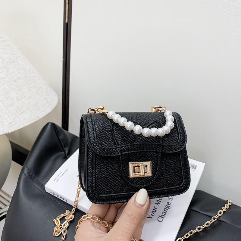 Pure Button Pearl Colour Handheld Kid Trendy Stitching Shoulder Small Bag Square