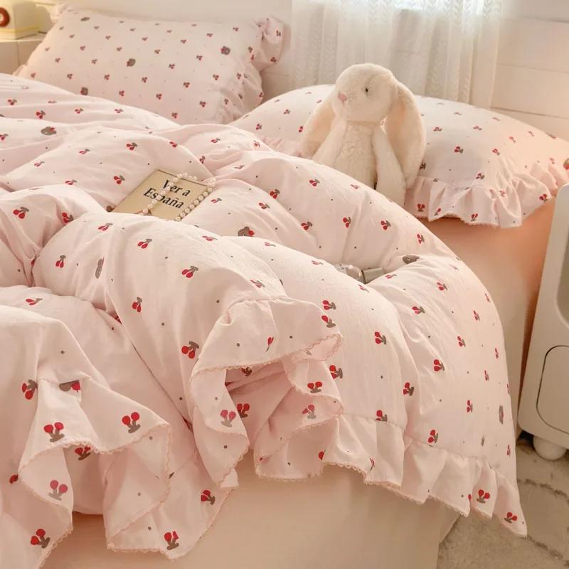 Princess Style Bedding Sets Ruffle Lace Bow Quilt Cover Romantic Bedclothes Decor Woman Girls Bedroom Duvet Cover 4pcs