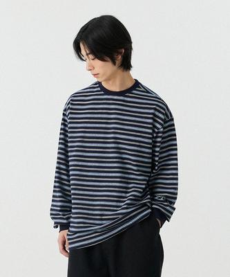 STENDS [M~4XL] Футболка с длинным рукавом в мультиполоску_Темно-синий